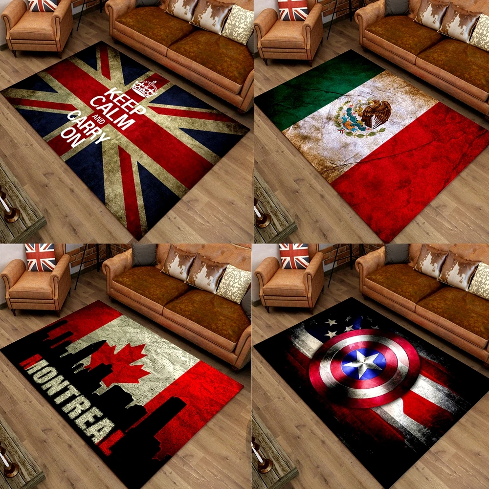 

Large Vintage Carpet For Living Room American\UK\Italy\Brazilian Flag 3D Printed Area Rugs Thicken Mat Soft Crystal Velvet Mats