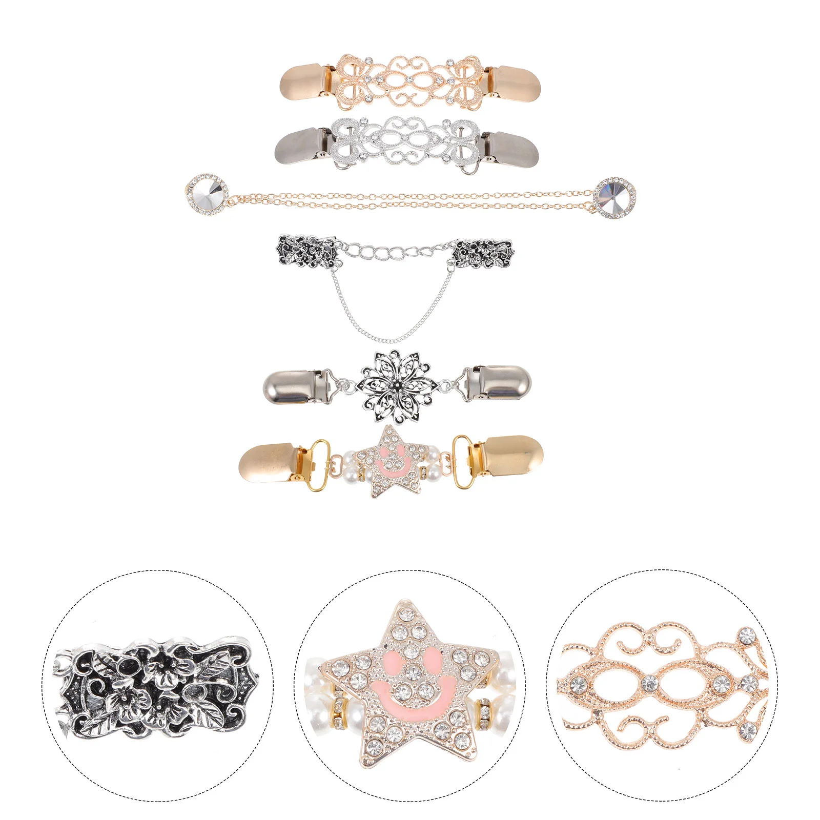 

6 Pcs Sweater Clip Fashion Brooch Shawl High Quality Accessories Metal Chain Accessory Clips