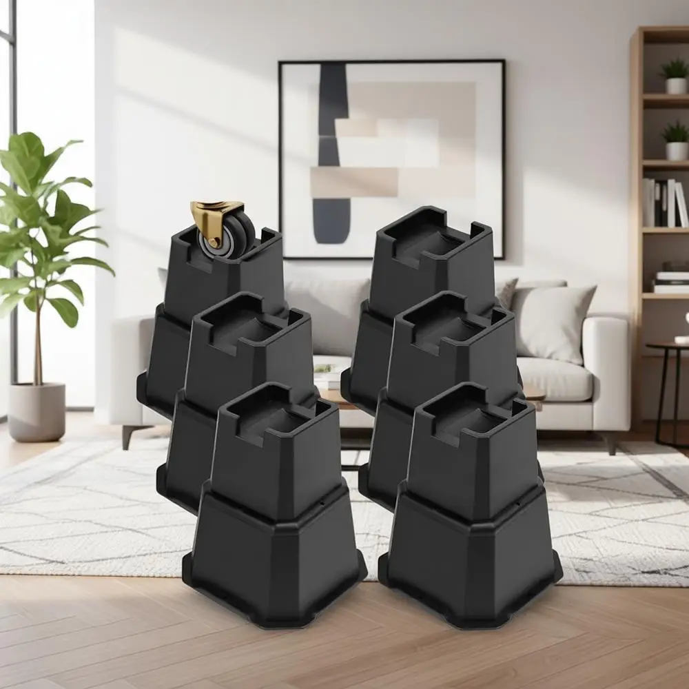 

Набор из 6 регулируемых подставок для мебели (7 дюймов) с опорами и колесами для диванов, кроватей и столов (черный)