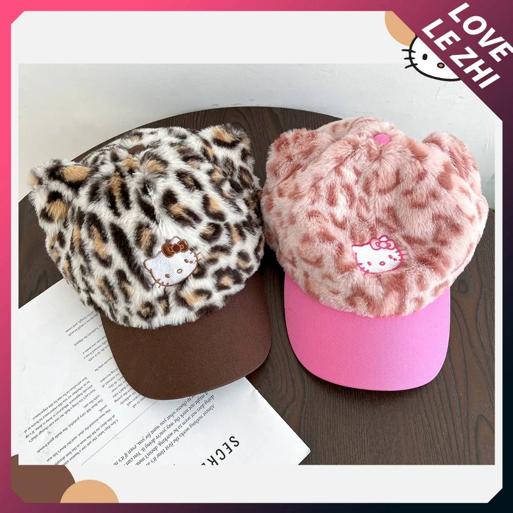

Fashion Trends Leopard Print Kt Cat Plush Duck Tongue Cap Pink Brown Cat Ear Autumn Winter Keep Warm Sun Protection Baseball Cap