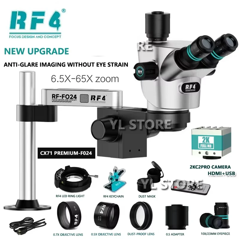 RF4 CX71P 6.5-65 Trinocular Stereo Microscope 4K Camera For Phone