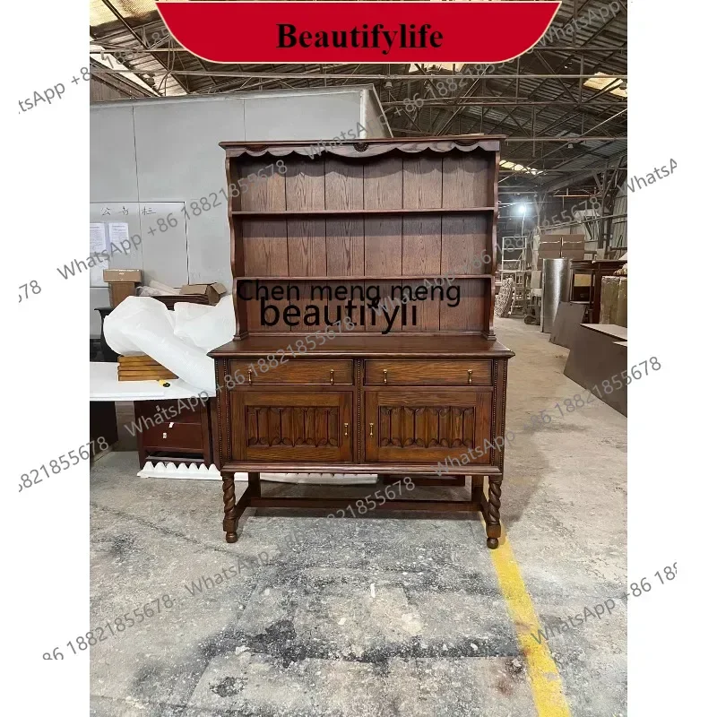 

G153 White Wax Wood Sideboard Cabinet Solid Wood Wine Cabinet Living Room Retro High Cabinet Integrated Wall Small Apartment