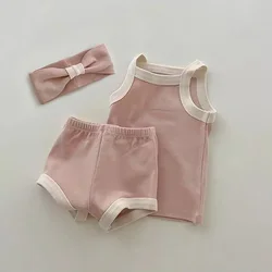 0-24M Newborn Kid Baby Girl Clothes Set Sleeveless Tank Top Shorts Set Cotton Two Piece Set Casual Plain Summer 2pcs Outfits Set