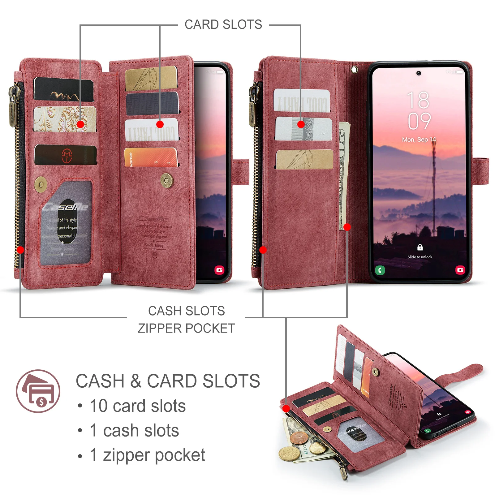 

For Samsung Galaxy S26Ultra S26+ S26 Case, CaseMe-C30 Vintage PU Leather Zipper Wallet Case,Card Holder,Kickstand,Wrist Strap
