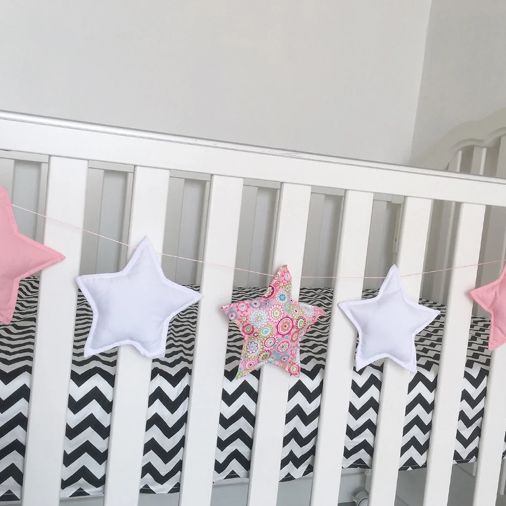 

Stars String Hanging Decor 5 Stars Pink White Cloth Star Garland Baby Room Wall Hanging Decoration Star Banner Photography Props