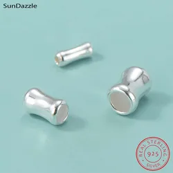 Genuine Real Pure Solid 925 Sterling Silver Bamboo Beads Spacers Round Loose Gold Bone Bead Rings Jewelry Making Findings