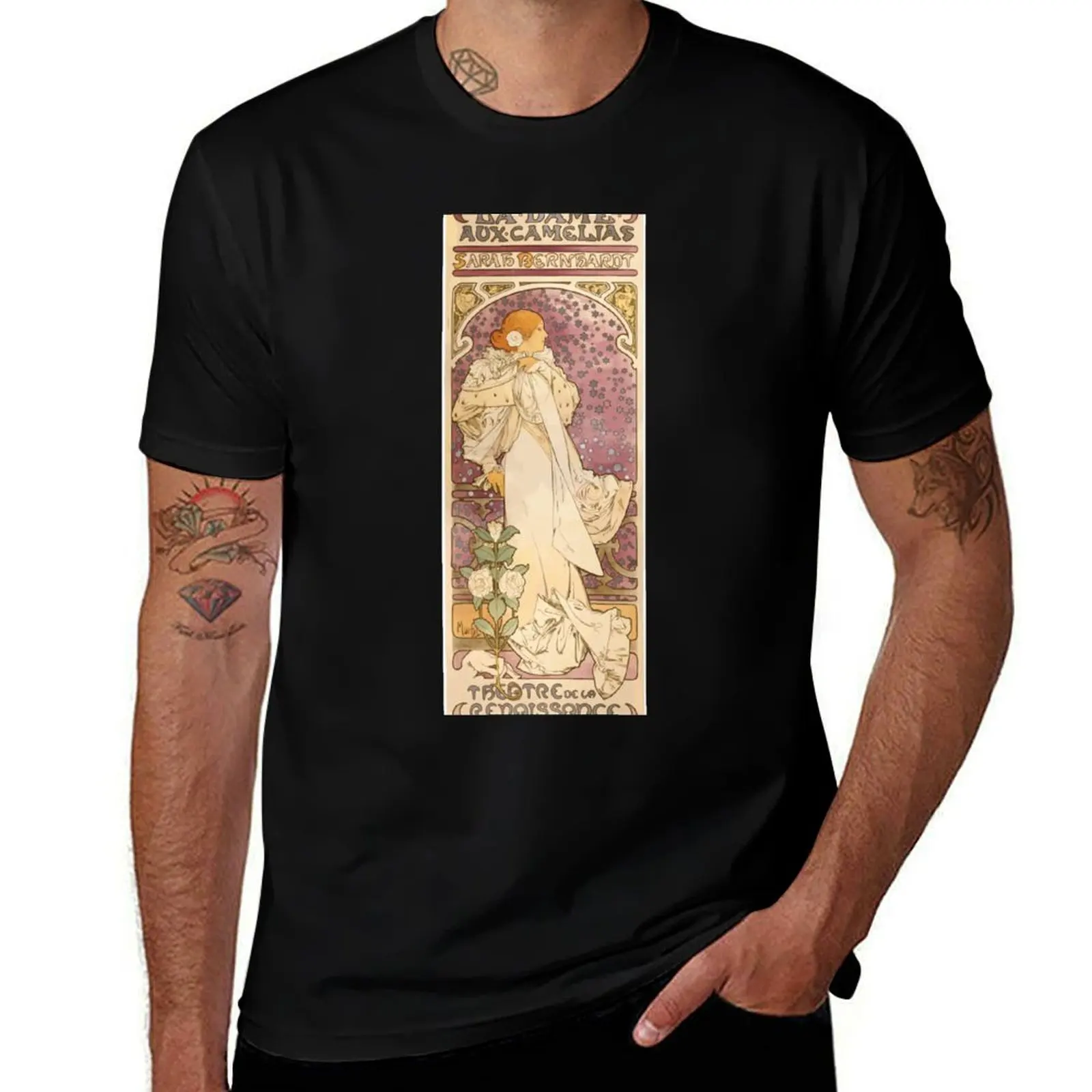 Poster 1890s Alfons Mucha 1896 La Dame aux Camélias Sarah Bernhardt T-Shirt blanks plus size men clothing
