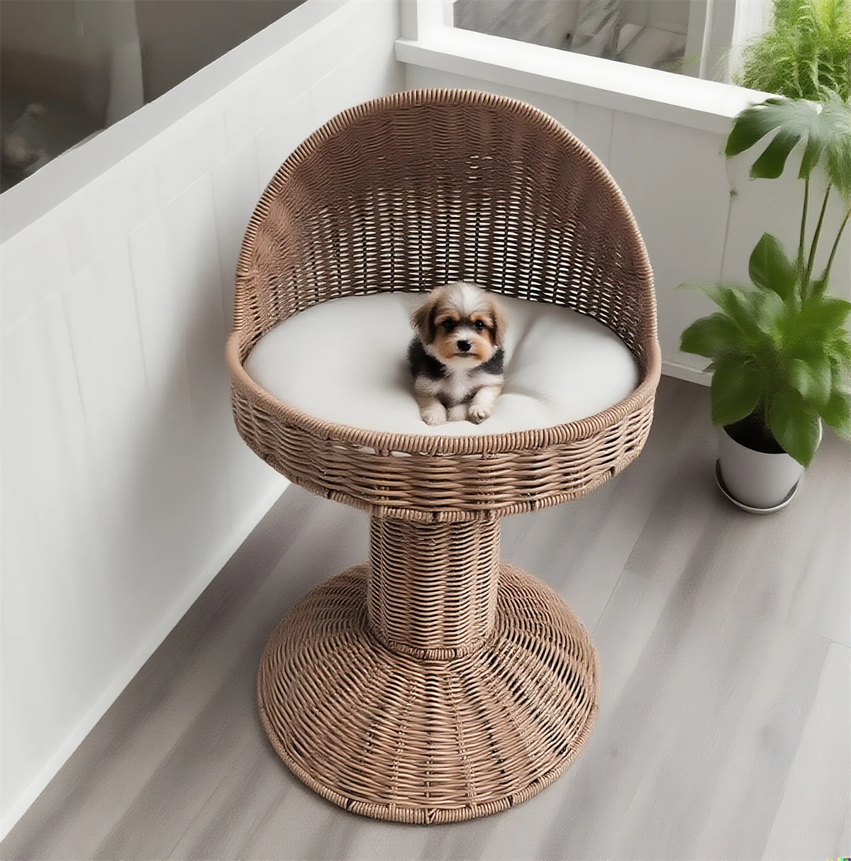 PE rattan elevated pet chair woven cat and dog seat with removable seat cushion indoor and outdoor stable pet furniture