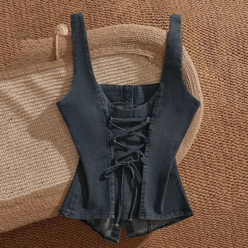 Hong Kong Style Sleeveless Short Denim Vest Women's Vest Waistcoat 2026 Summer New Beautiful Slim Cowboy Top for External Wear