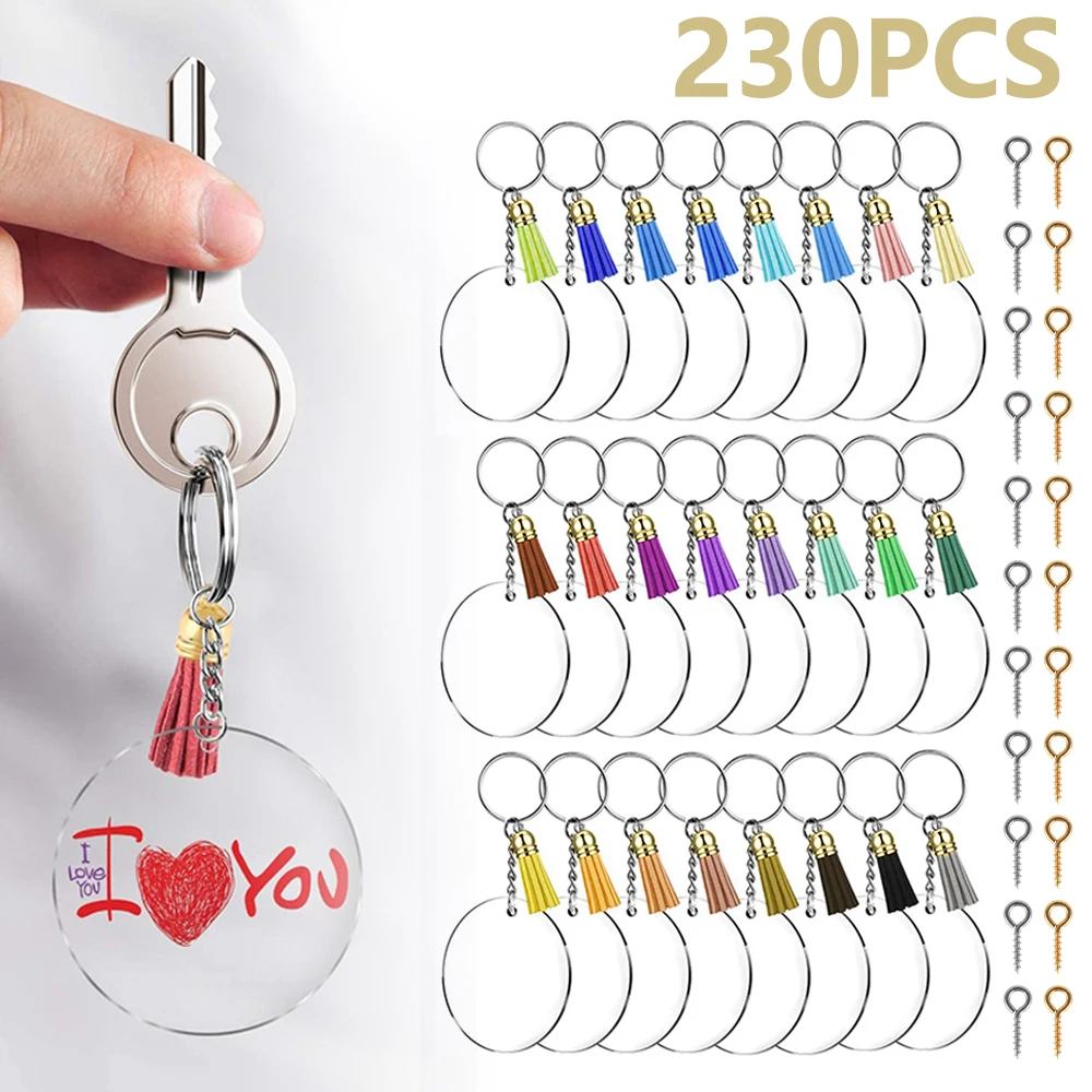 Key Ring DIY Keychains Making Kit Metal Acrylic Keyrings Blanks Tassel Pendant Crafts for DIY Keychain Pendant Crafting