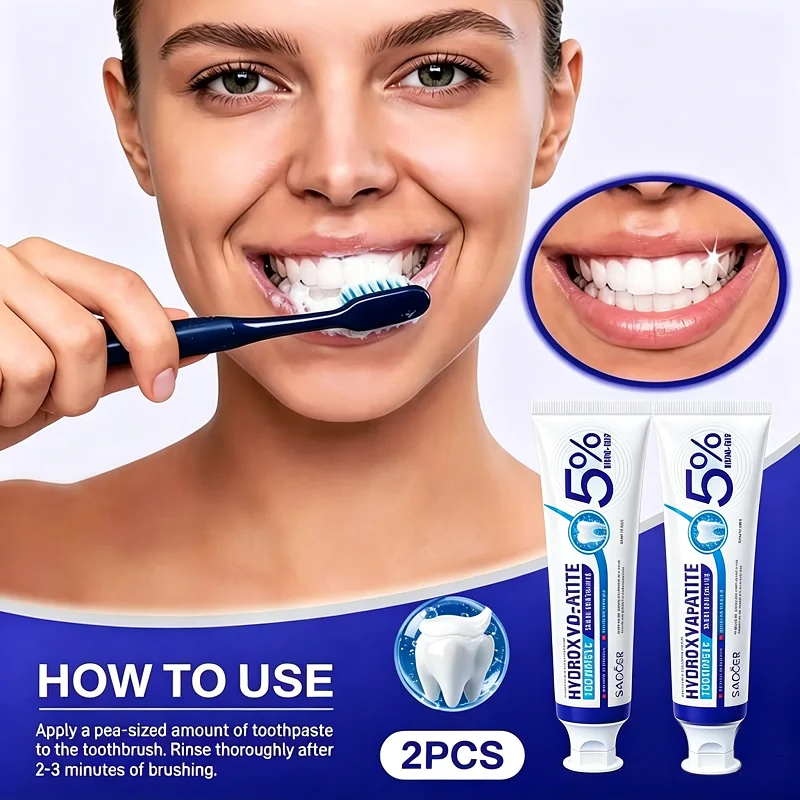 2-Pack Hydroxyapatite Toothpaste, Contains 5% NANO-HAP Formula, Deep Cleaning, Fresh Breath, Strong Teeth Care, Oral Care