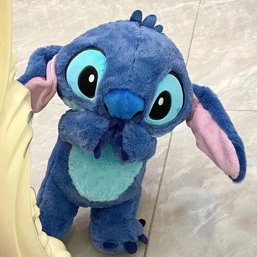 Boneka lembut Disney Stitch lucu, teman tidur bayi suara menenangkan musik Kawaii dengan boneka ringan bernapas hadiah mainan anak-anak