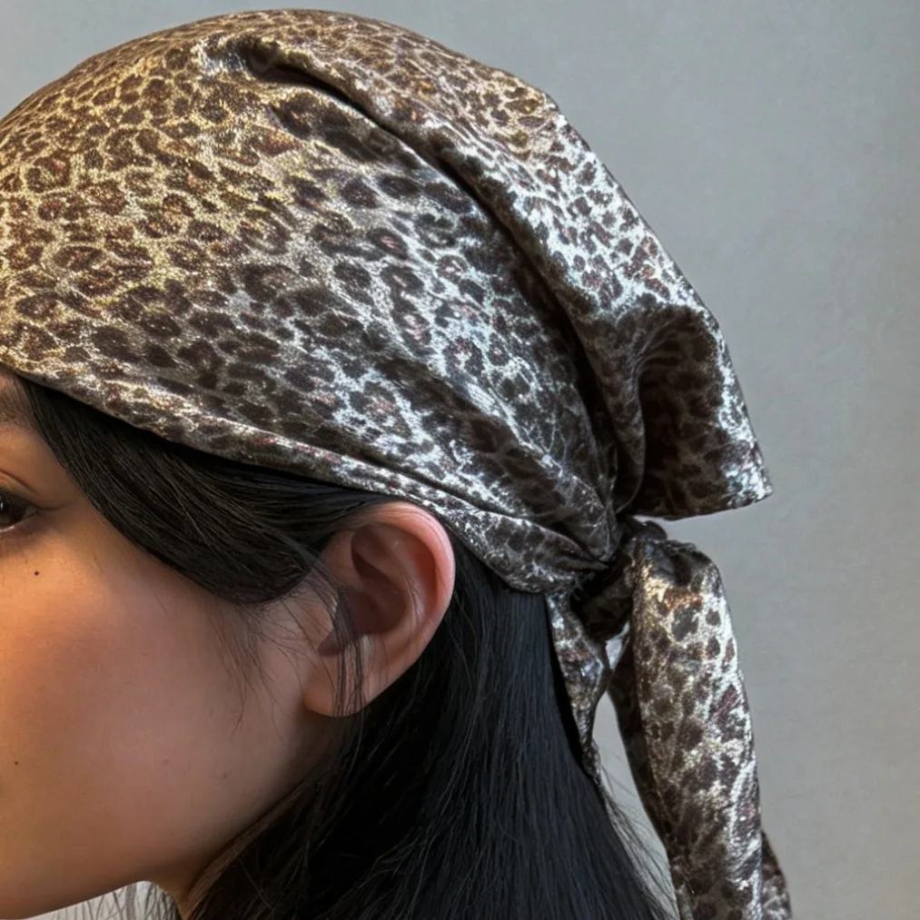 Y2K Retro Leopard Headscarf Women Girls Square Hair Scarves Spring Summer Hiphop Gold Foil Print Neckerchief Party Bandana view 3