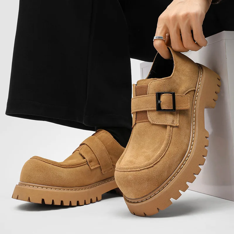 large size mens casual cow suede leather shoes slip-on platform driving shoe designer big toe loafers cool summer footwear mans