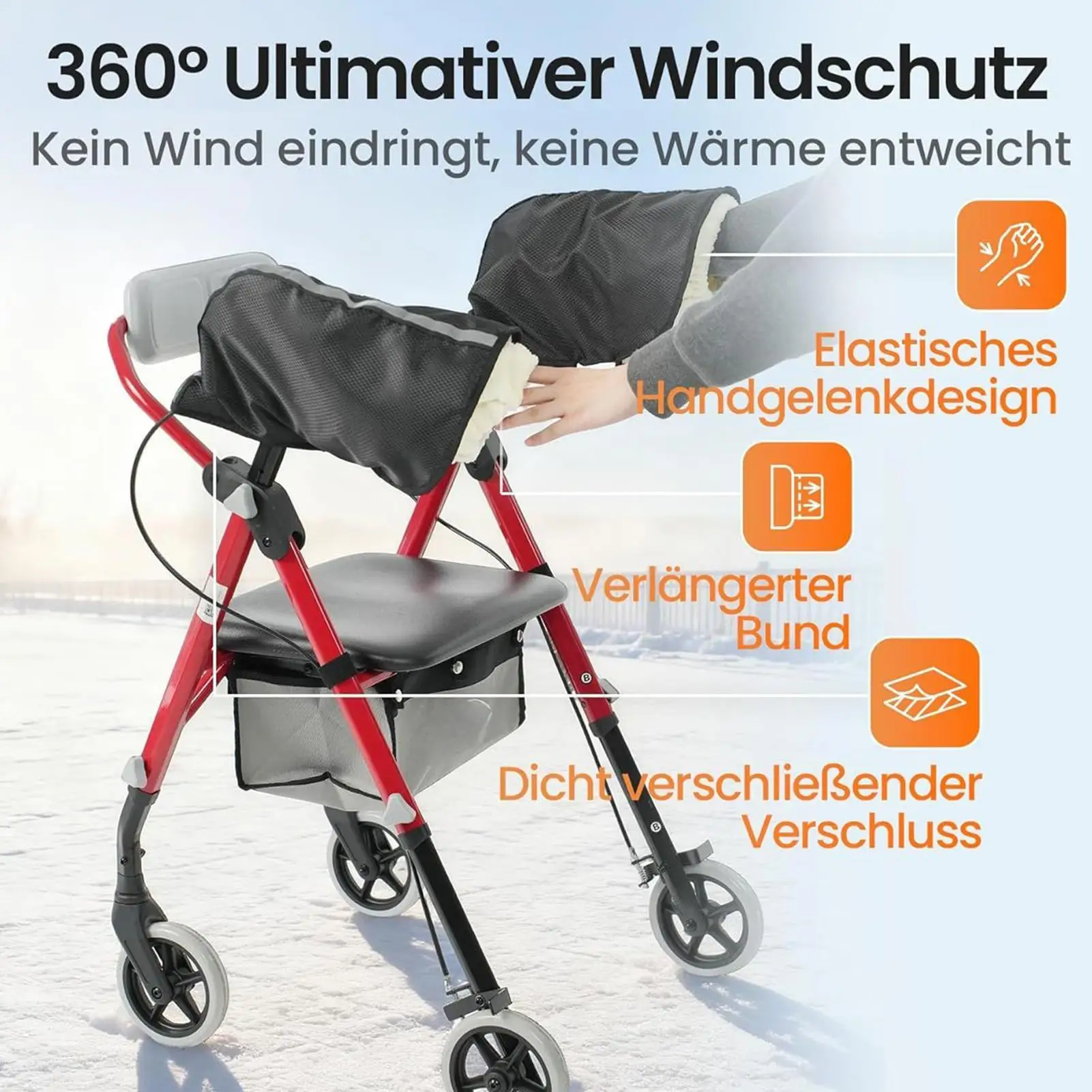 

Wheelchair Gloves For Men Waterproof Thermal Mitten Velvet Lined Riding Gloves With Reflective Strips For Women Men Wheelchair