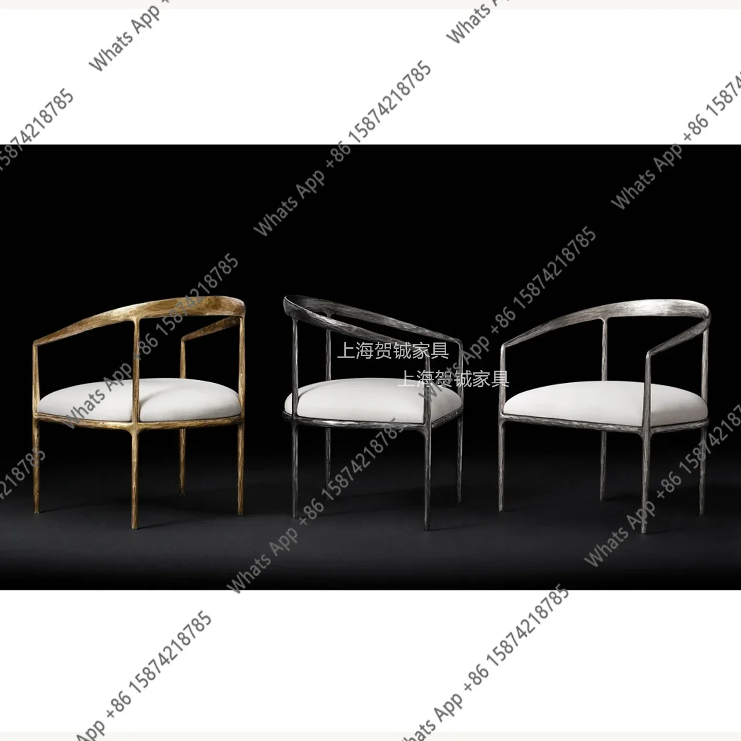 H American Light Luxury Retro Curved Metal Sofa Nordic Stainless Steel Forging Home Living Room Single Leisure Chair X