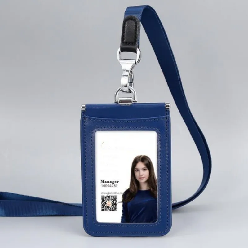 Juego de tarjetas de identificación de cuero genuino de alta calidad, soporte de manga, funda transparente, Clip para tarjeta de crédito bancaria,
