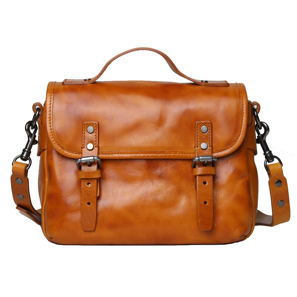 

Genuine Leather Handmade Top Grain Vegetable-Tanned Minimalist Messenger Crossbody Bag Unisex Shoulder Purse