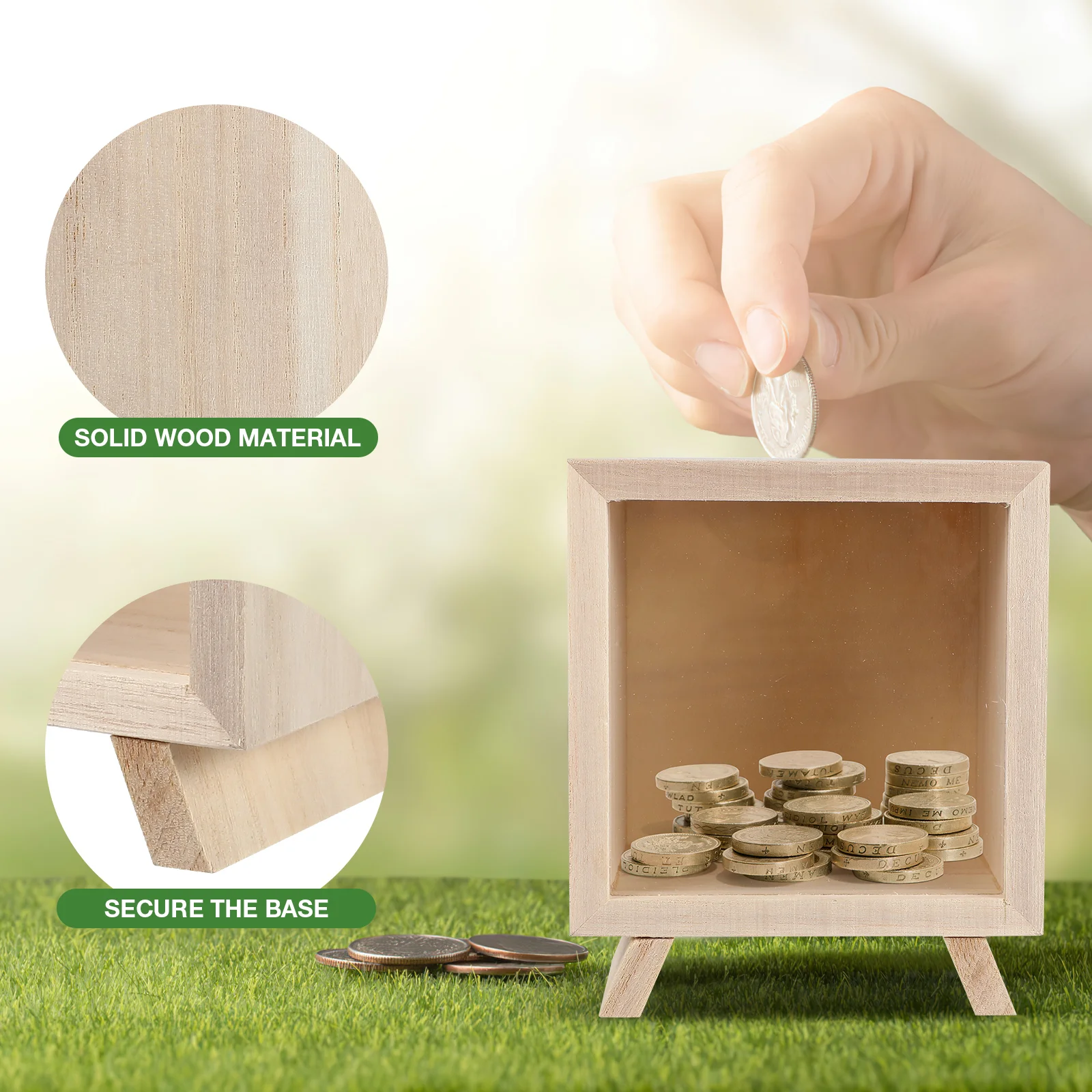 Transparent Window Wooden Piggy Bank Money Storage Box Coin Bank For Adults Desktop Savings Jar Wood Piggy Bank Container Home - Image 6