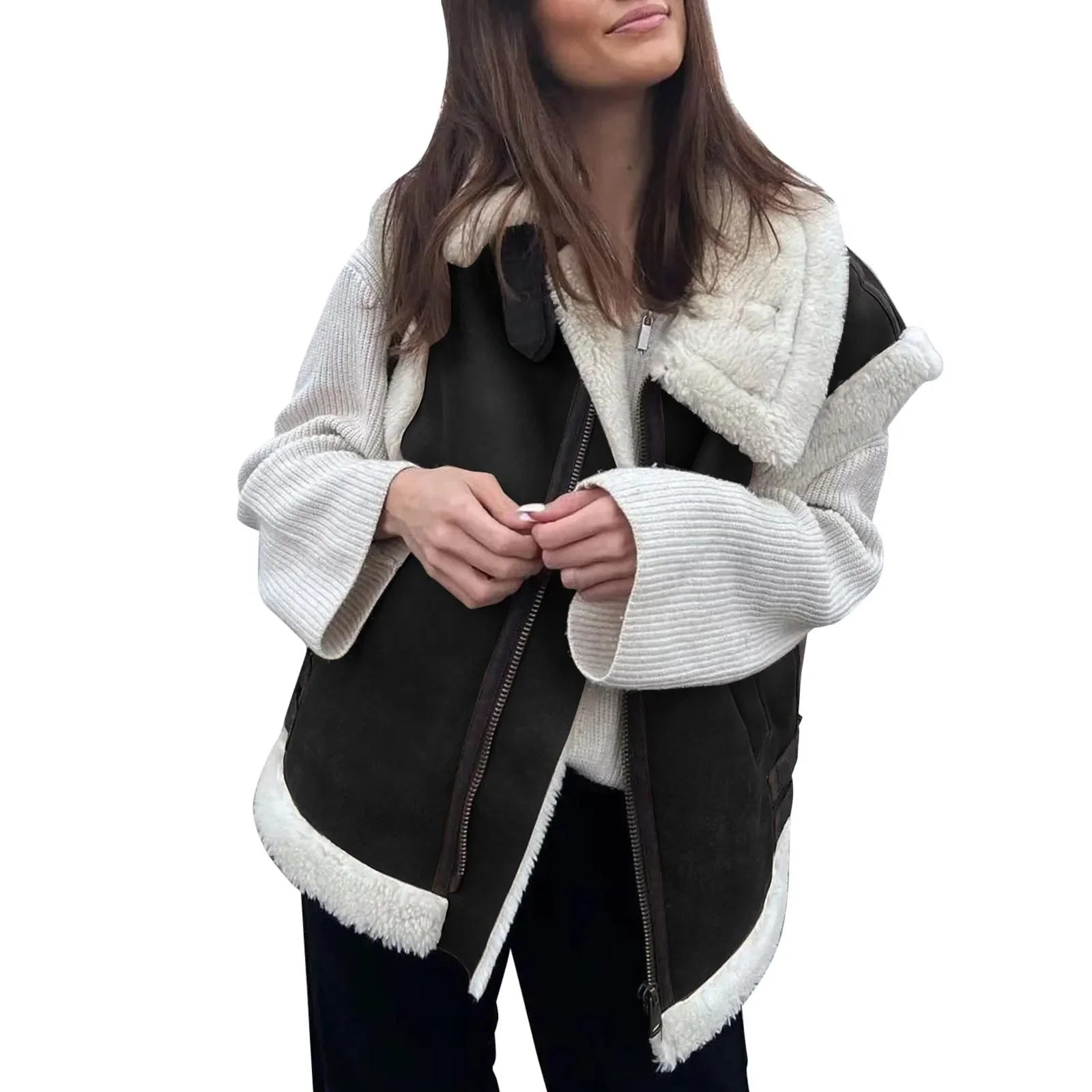 Manteau en fourrure de daim à revers épais pour femmes, veste en patchwork, manteau chic, automne, mode d'hiver, vêtements d'extérieur en Y, 2023