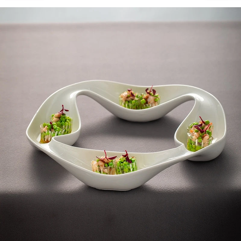 Feature ceramic dinnerware Artistic Conception Dishes at hotel restaurant Special-shaped Cold Dish white 3/4 flavor