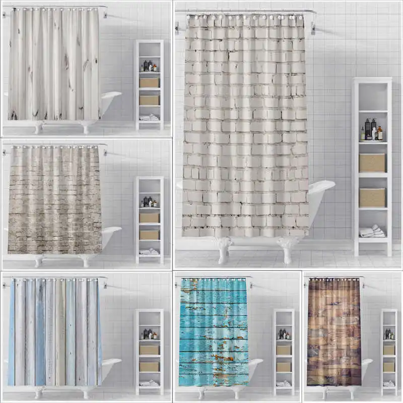 

Simulated Brick Shower Curtain Waterproof Mildew Proof Non Perforated Partition Door Curtain Shower Curtain