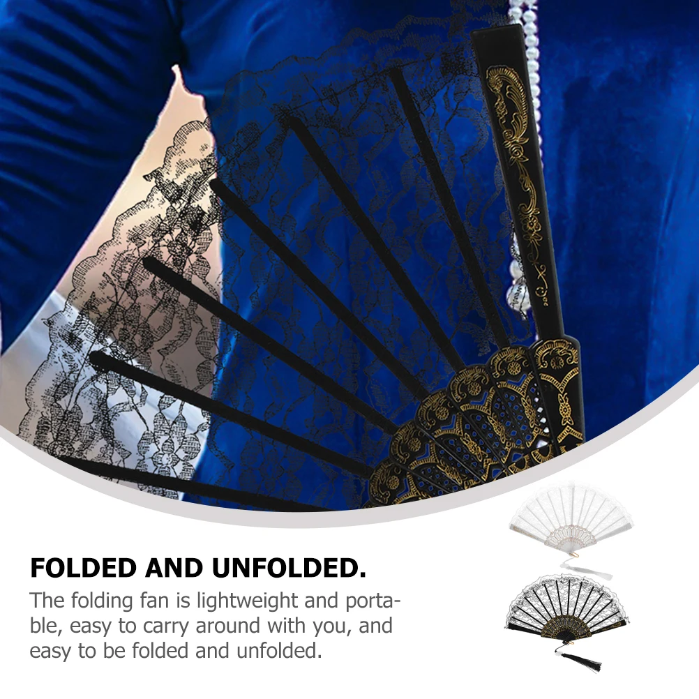 

2 Pcs White Lace Vintage H held Folding Fans for Women Party Wedding Folding H Fan Photos Props H Fans Foldable