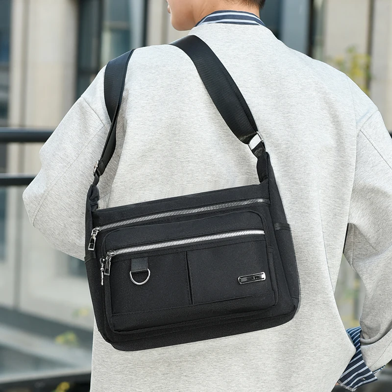 Lässige Umhängetasche für Herren, mehrschichtige Taschen, verstellbare Schultergurte, Business-Umhängetasche, Alltagstasche für den Arbeitsweg, Freizeittasche – Detail 9