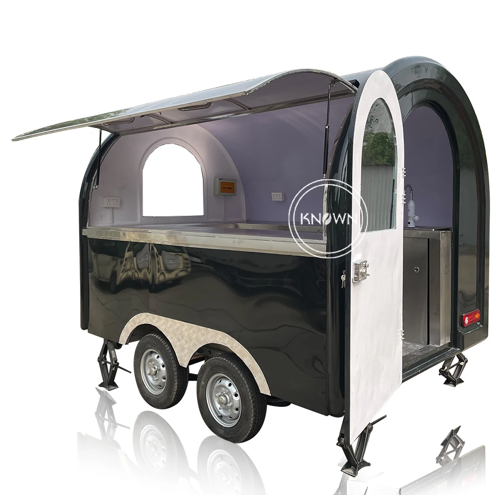 Dual Axis Food Trailer Cart Hot dog Catering Van Snack Kitchen Kiosk with 2M width and Middle Counter Table