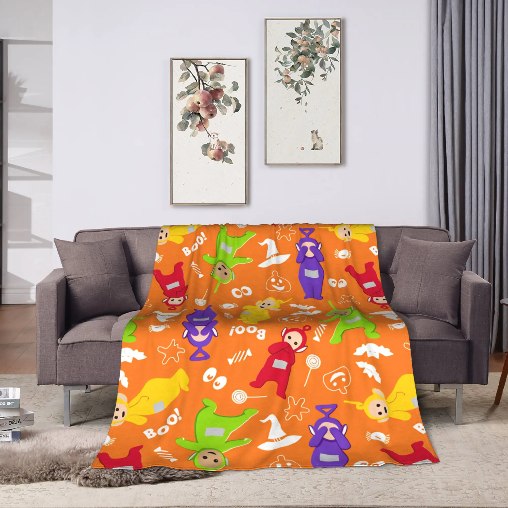 Childrens Cute T-Teletubbies Blanket  Warm Street Trend Plush Throw Blanket For Home Decor Camping Flannel Bedspread Bed Cover