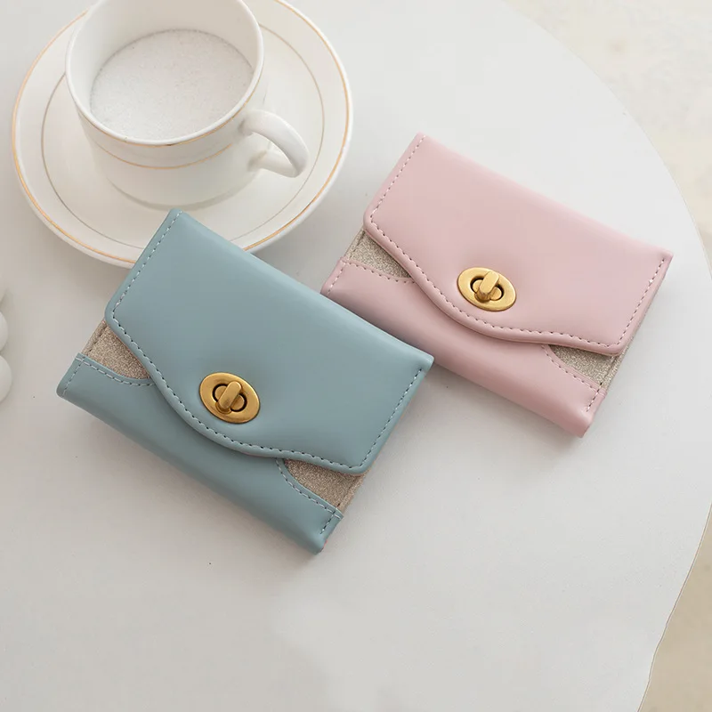 New Short Wallet Trifold Women's Card Holder Wallet Niche Ins Style Solid Color Short ID Holders Purse Student Coin Wallet