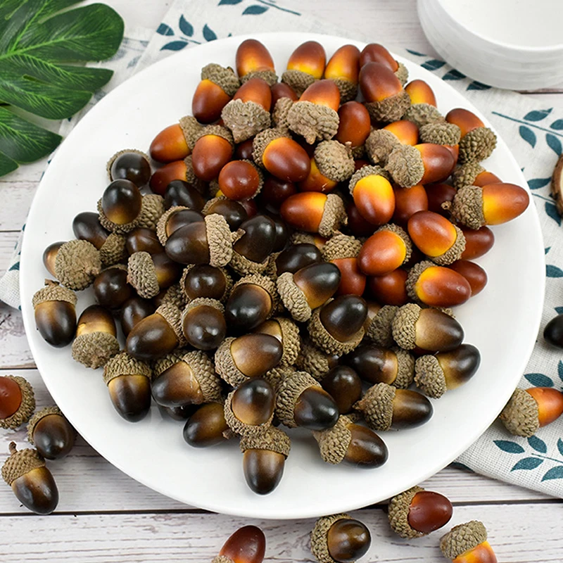 20PCS Artificial Mini Acorns Fake Fruit Props Lifelike Oak Nut Plants Model Craft For Home Kitchen Table Decor