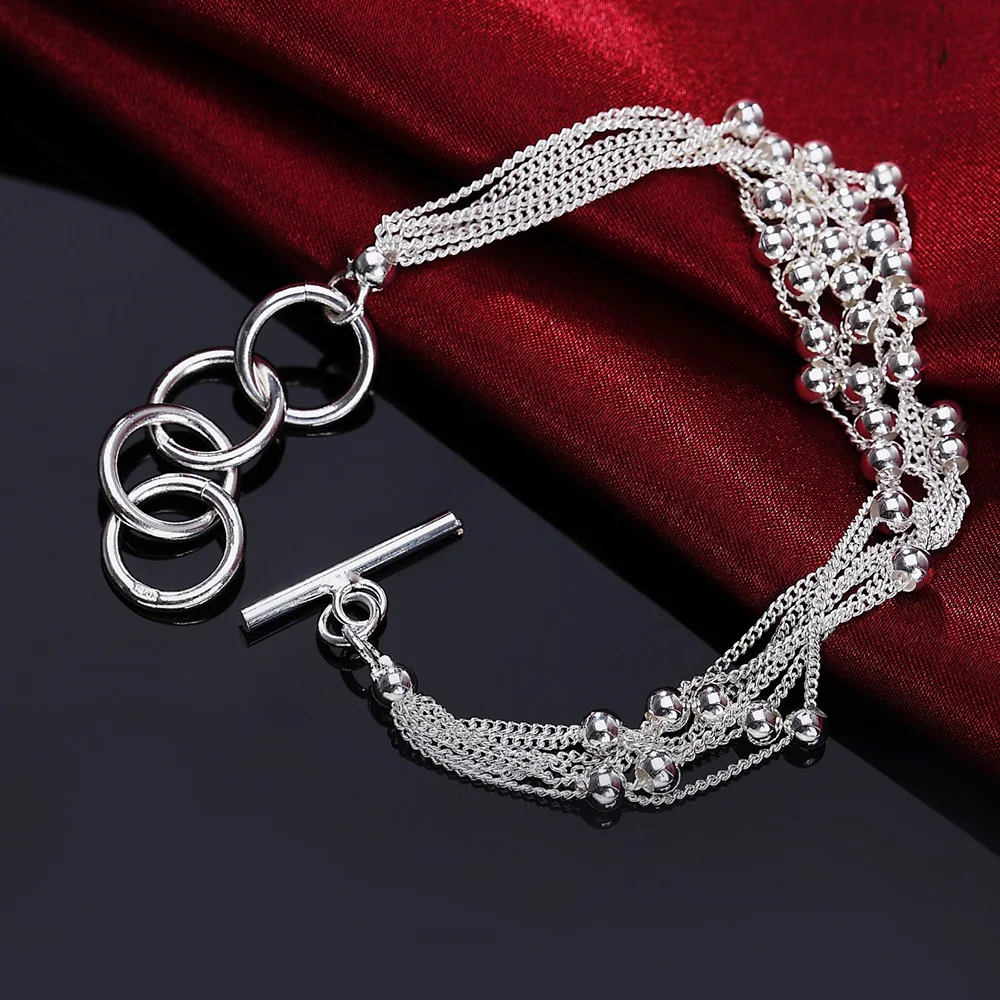 Niedliches Multi-Ketten-Armband aus 925er Sterlingsilber mit Perlen für Damen, Charm, Mode, Party, Hochzeit, Verlobung, Schmuck