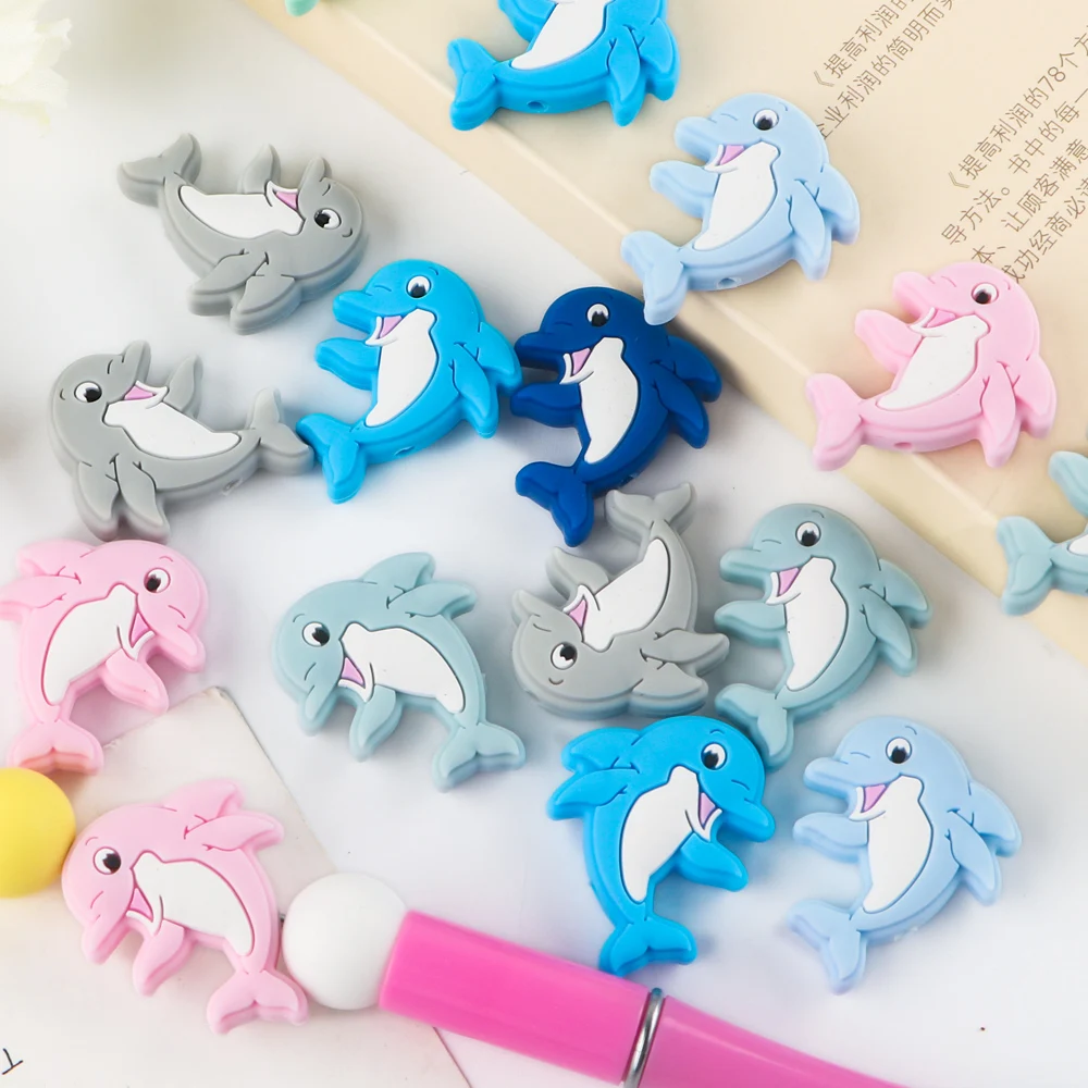 5Pcs Silicone Beads Dolphin/Hippopotamus Animal Focus Bead DIY  Accessories For Pens Bracelet Necklace Keychain