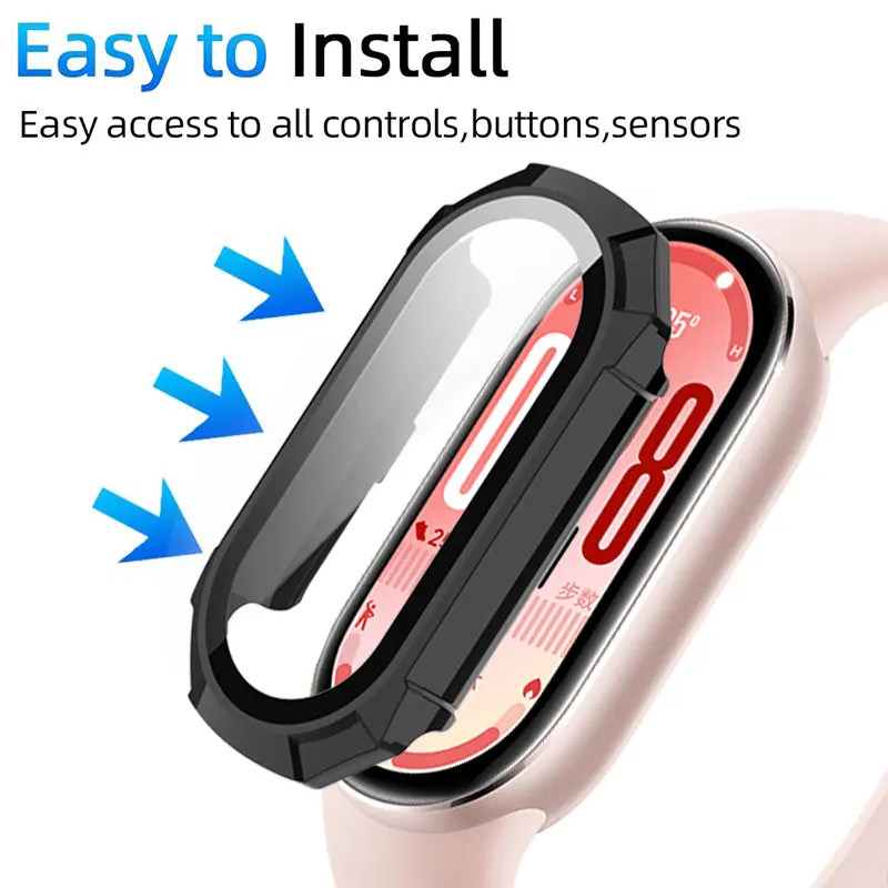 Película de vidrio templado + funda para Xiaomi Mi Band 10 9 8, carcasa protectora de pantalla de cubierta completa para Mi Band 8 9 10, accesorios para reloj inteligente
