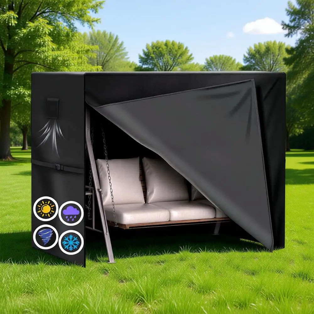 

Всепогодный чехол для 3-местных уличных качелей из ткани 600D для защиты гамаков и кресел-глайдеров