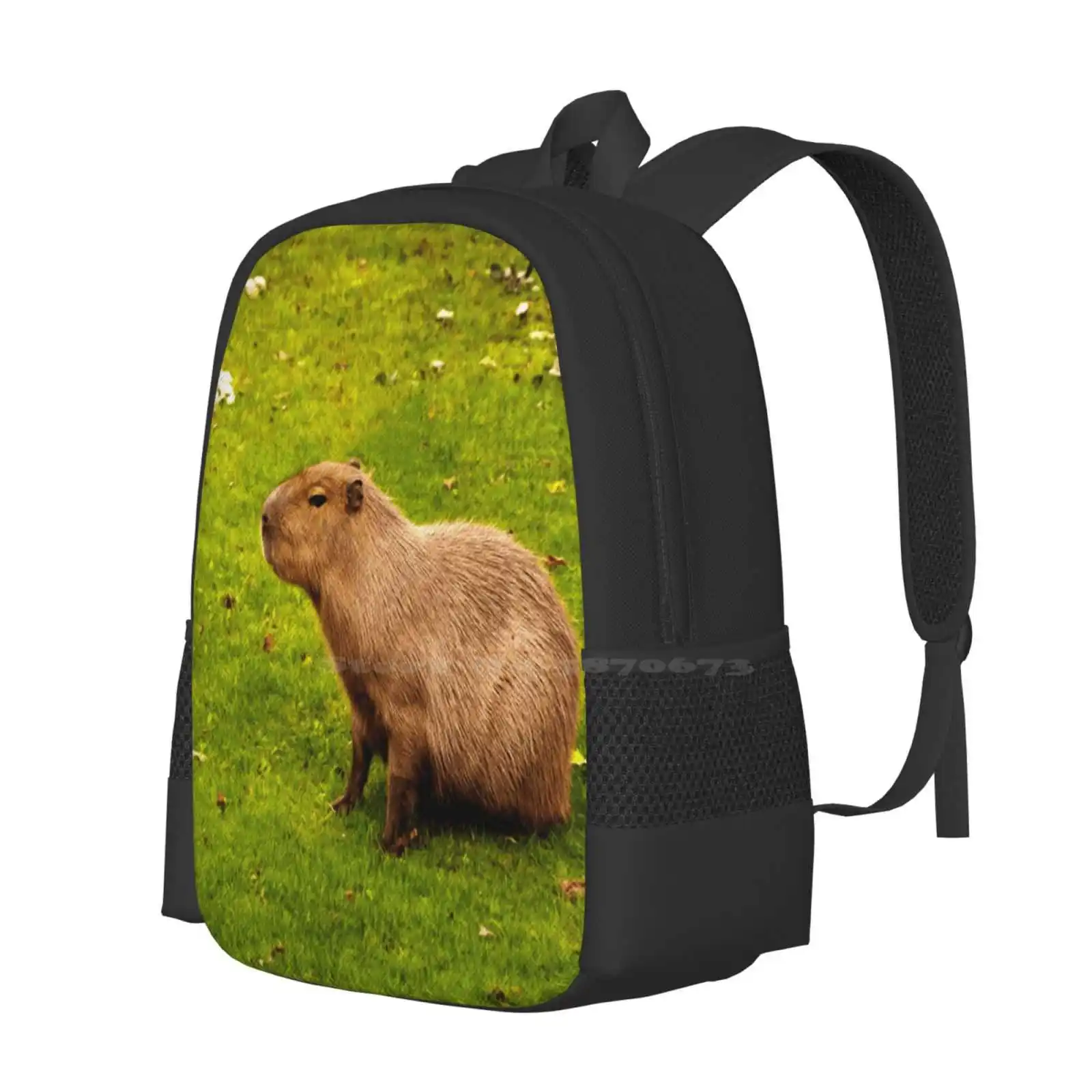 Capybara Hot Sale Backpack Fashion Bags Capybara Cute Mammal Rodent Animal Green Wildsouth Brown Capibara Wildlife Nature Big