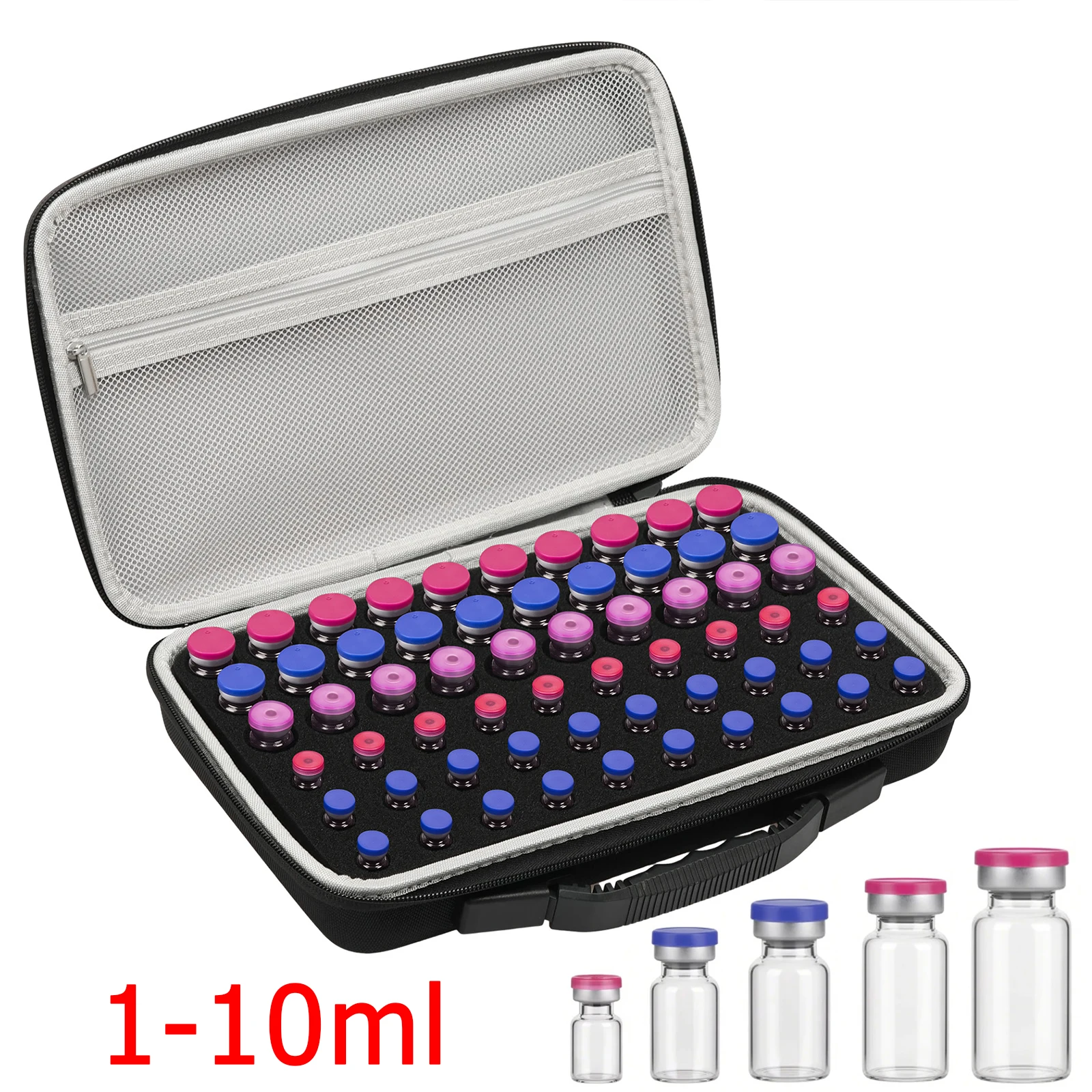 60 Slots Insulin Vial Storage Case Portable Medication Peptide Storage Box for Fridge and Traveling Fits 1-10ml Standard Vial