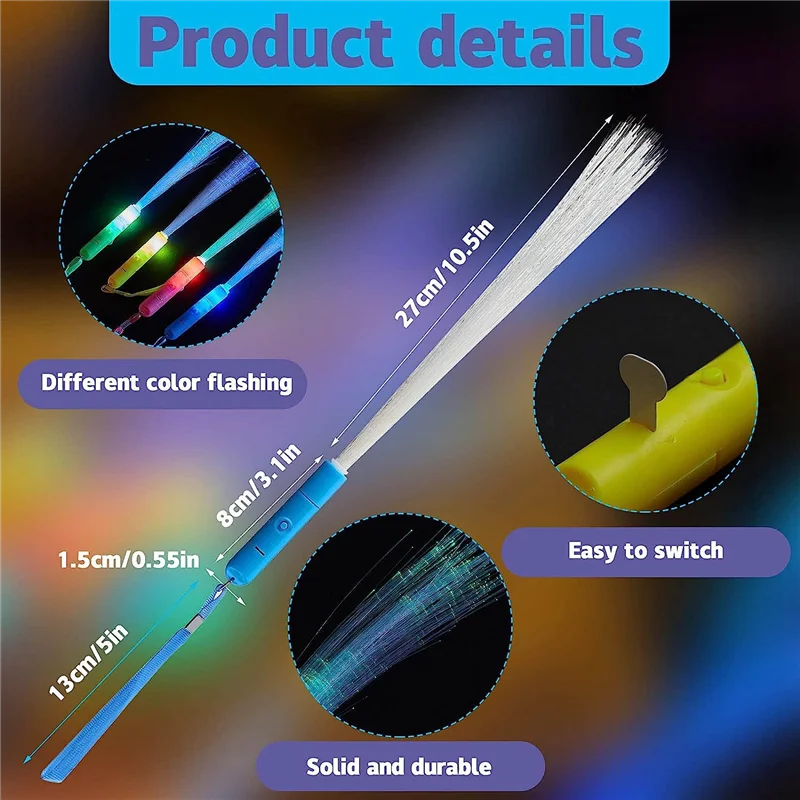 24 PCS Glow Fiber Sticks LED Light Wand Fiber Optic Flashing Sticks for Wedding Halloween Christmas