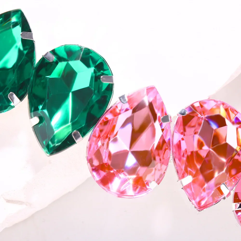 Green and Pink Water Drop Necklace Crystal Choker Jewelry Fashion Irregular Stitching Necklace Collar Wedding Accessories Gift