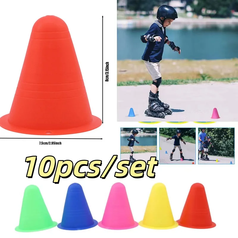 

10Pcs/Set Skate Marker Training Road Cones Roller Football Soccer Rugby Training Soft Tower Skating Obstacle Roller Skate Pile