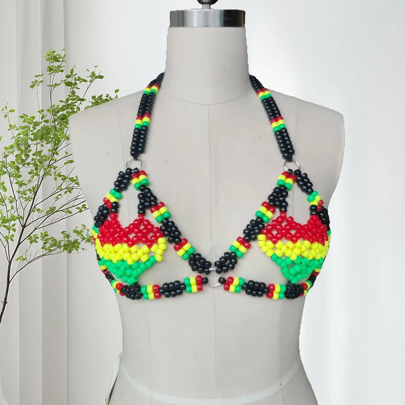 

Body Chain Bra Unique Beading Bra Multicolor Trendy Novelty Jewelry Bikini Chain for Summer Beach Fancy Dress Rave Carnivals