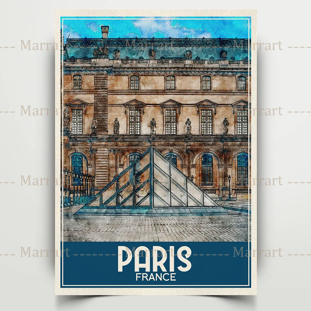 France Citiy Architectural SceneryTravel Poster Louvre Paris Lyon Toulouse City Street Building Wall Art Canvas Painting Decor