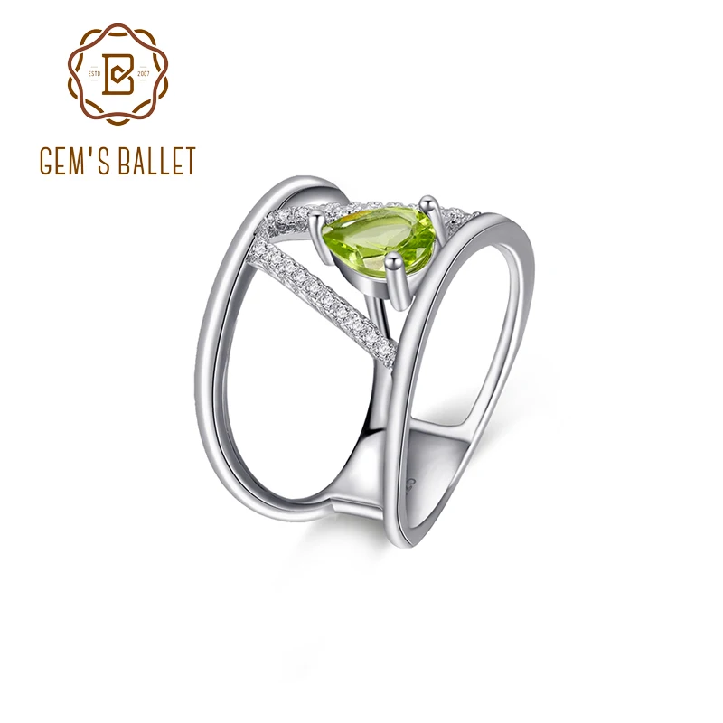 

GEM'S BALLET "Romantic Garden" Natural Peridot Ring Innovative Design 925 Sterling Silver Ring for Women Evening Party