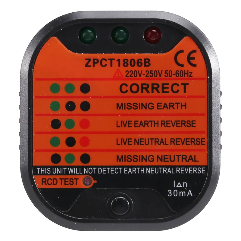 

LED Light Trip Current Breaker Ground Tester Safety Instrument Inspection Electricle Tools Outlet Socket EU PLUG