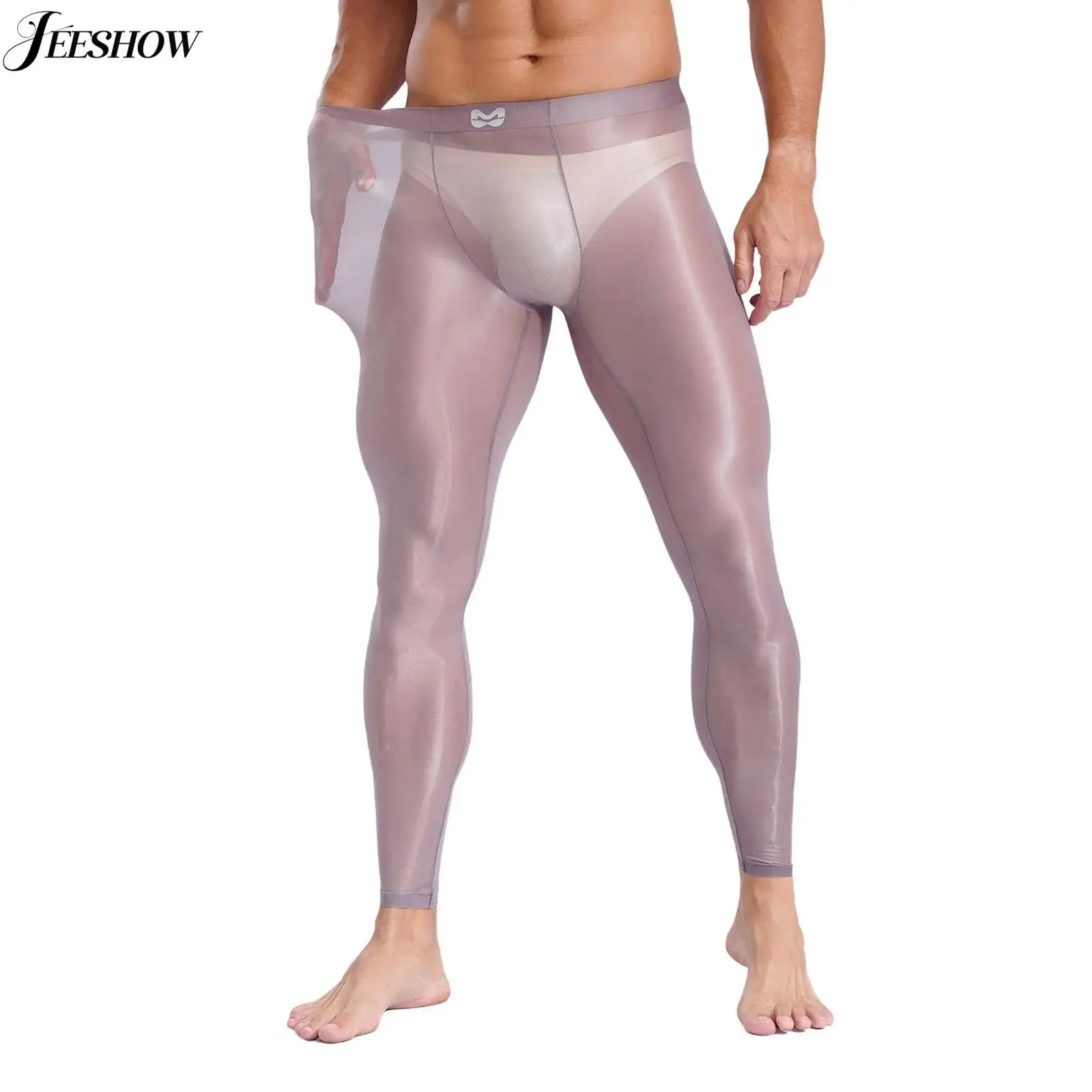 Mannen Ijs Zijdeachtige Compressie Legging Glanzende See Through Elastische Tailleband Ardennen Pouch Panty Sportscholen Sport Workout Fitness Yoga Broek