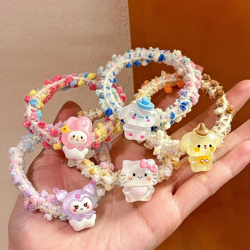 Cartoon Hello Kitty Kawaii Anime Children Headwear Candy Color Hair Ring For Cute Sweet Hair Accessories Kids Rubber Band Gifts