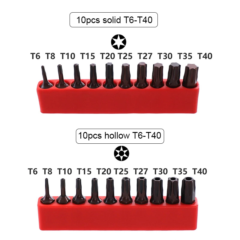 10PCS High Quality Precision Torx Screwdriver Bits Set S2 Hollow Solid Torx Screw Driver Kit T6-T40 T20 T25 Torx Batch