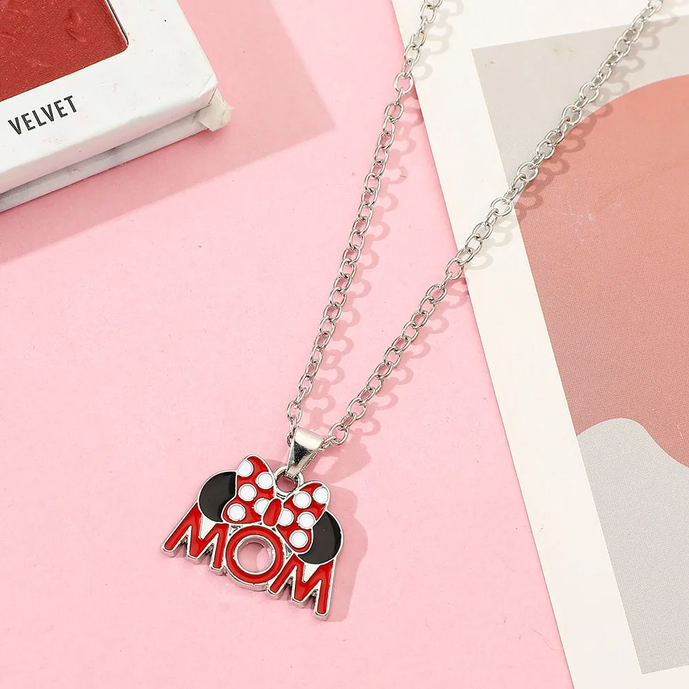 قلادة ميني ماوس بحروف 'MOM' مع قلادة على شكل فيونكة، إكسسوار مجوهرات أنيق هدية الأم العصرية #2