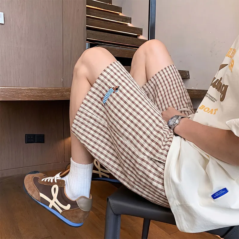 Plus Size 5XL-M Summer America Style Plaid Shorts For Men Clothing 2026 All Match Quick Dry Knee Length Loose Beach Short Homme